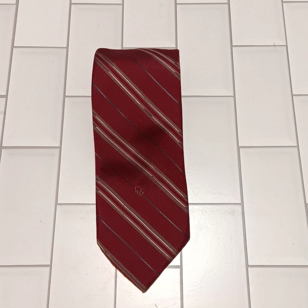 Dior Vintage Necktie Burgundy‎ Striped Men Occasion